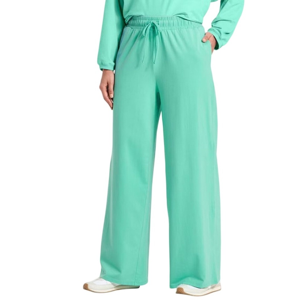JoyLab Women's Teal Washed Jersey Wide Leg Drawstring Pants Size Medium